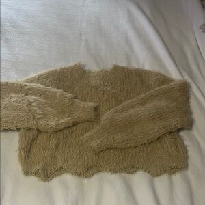 Very J Cozy Beige/gold fuzzy Women's Sweater